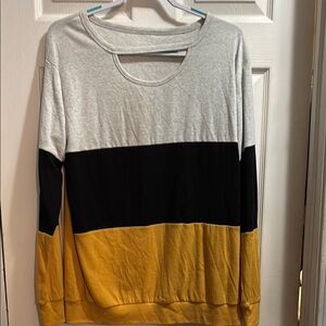Colorblock Sweater in Gray, Black, and Mustard